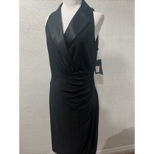 Lauren Ralph Lauren  Dress 12 Halter Black  Formal Lined Satin Collared Ruched